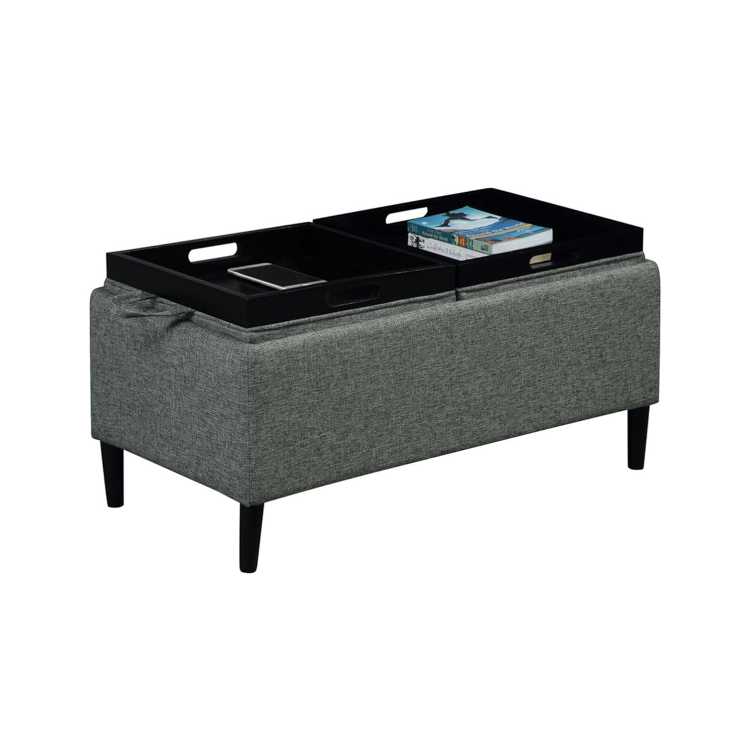 Convenience Concepts Designs4Comfort Magnolia Storage Ottoman with Reversible Trays, Light Charcoal Gray Fabric