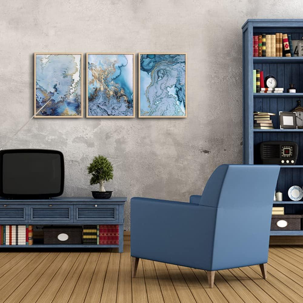 Blue Abstract Canvas Wall Art For Living Room Bedroom Wall Decor Office Pictures Watercolor Wall Paintings Bathroom Home Decoration Posters Prints Artwork 12'' X 16'' 3 Piece Set