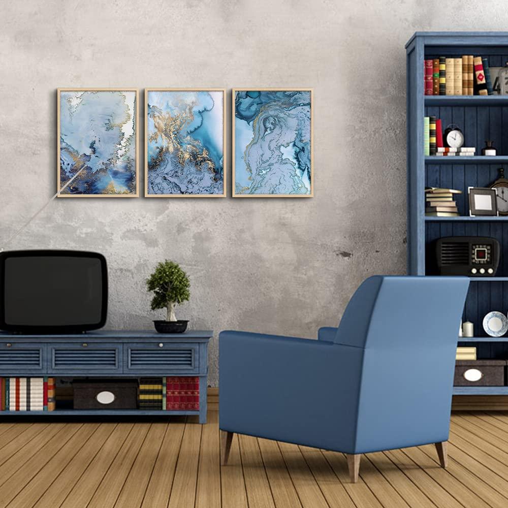 Blue Abstract Canvas Wall Art For Living Room Bedroom Wall Decor Office Pictures Watercolor Wall Paintings Bathroom Home Decoration Posters Prints Artwork 12'' X 16'' 3 Piece Set
