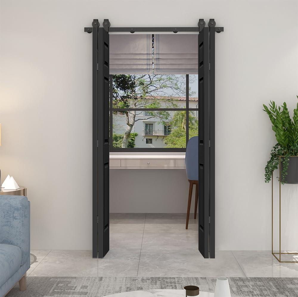 Calhome Paneled MDF Composite Double Bifold Barn Doors with Installation Hardware Kit