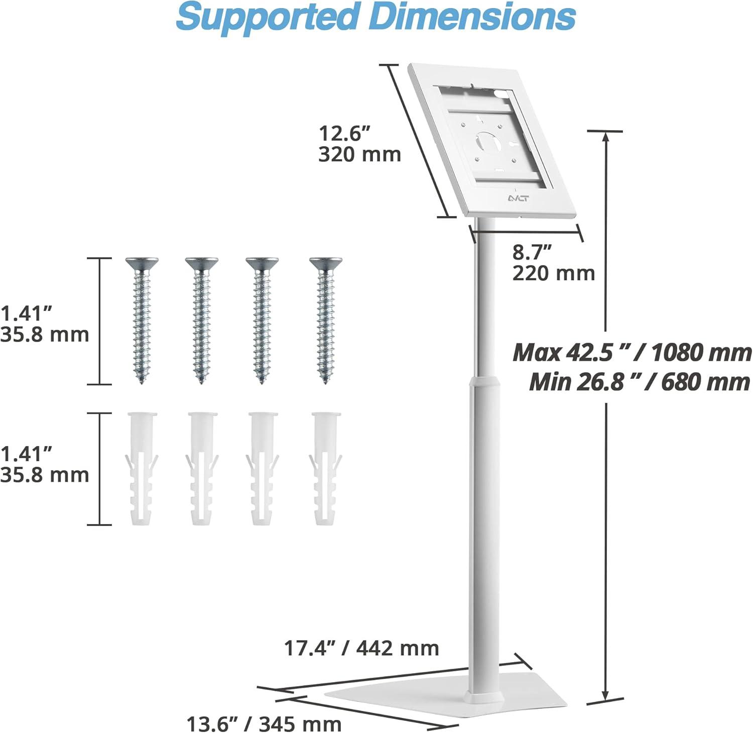 White Adjustable Anti-Theft Tablet Floor Stand with Lock