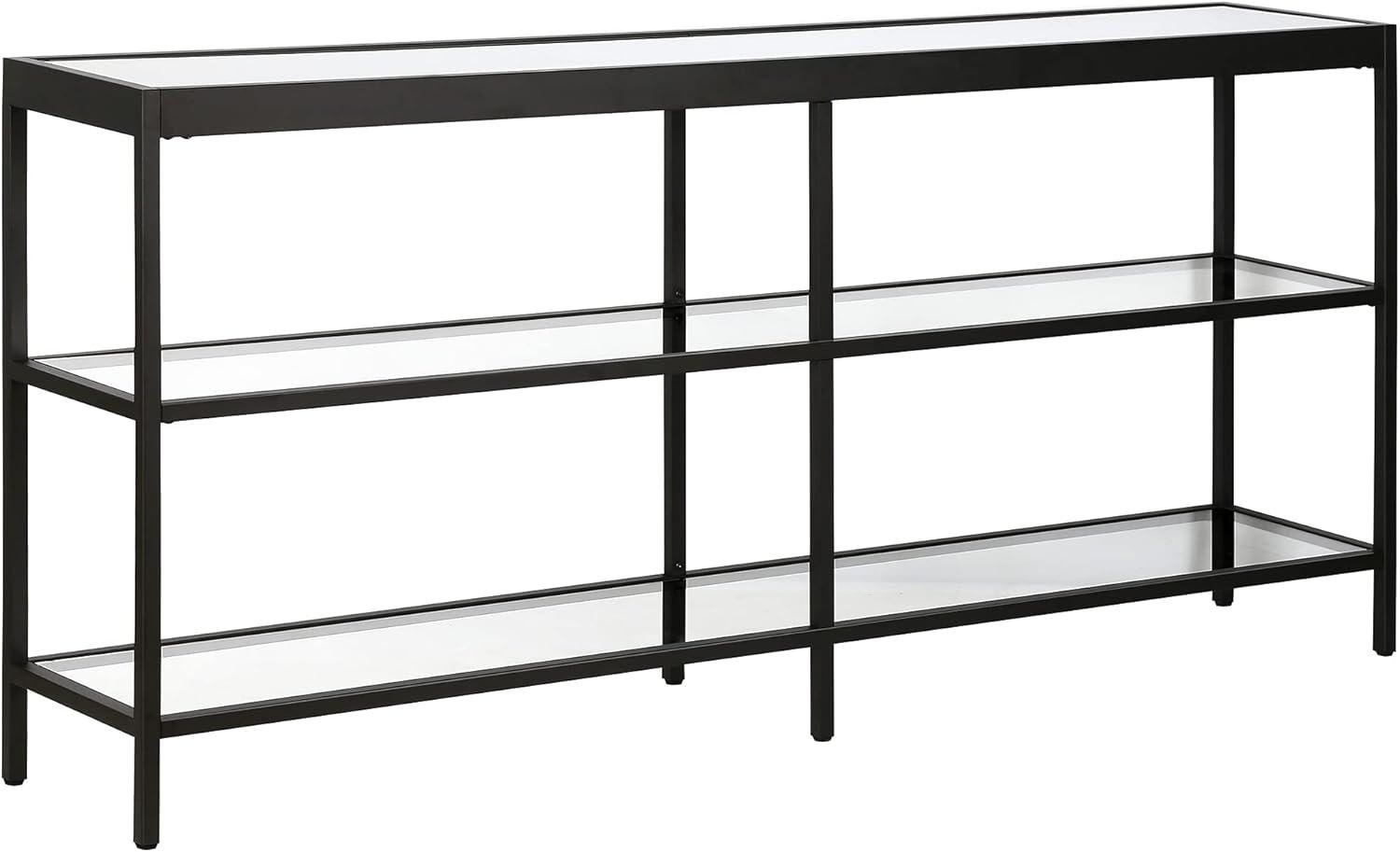 Evelyn Modern Blackened Bronze Console Table with Tempered Glass Shelves