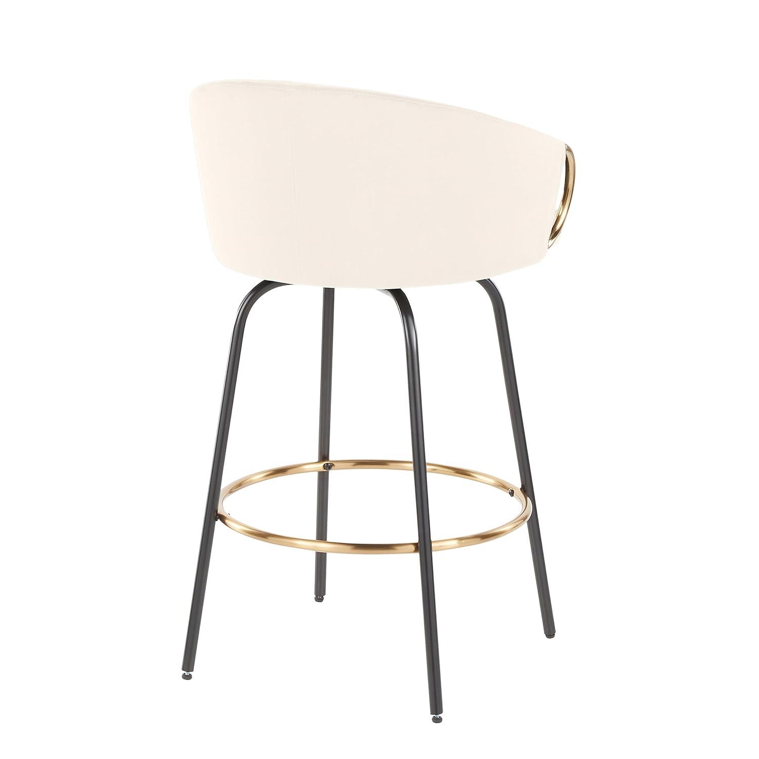 Set of 2 Claire Counter Height Barstools Gold/Cream/Black - LumiSource: Velvet Upholstery, Swivel, Footrest