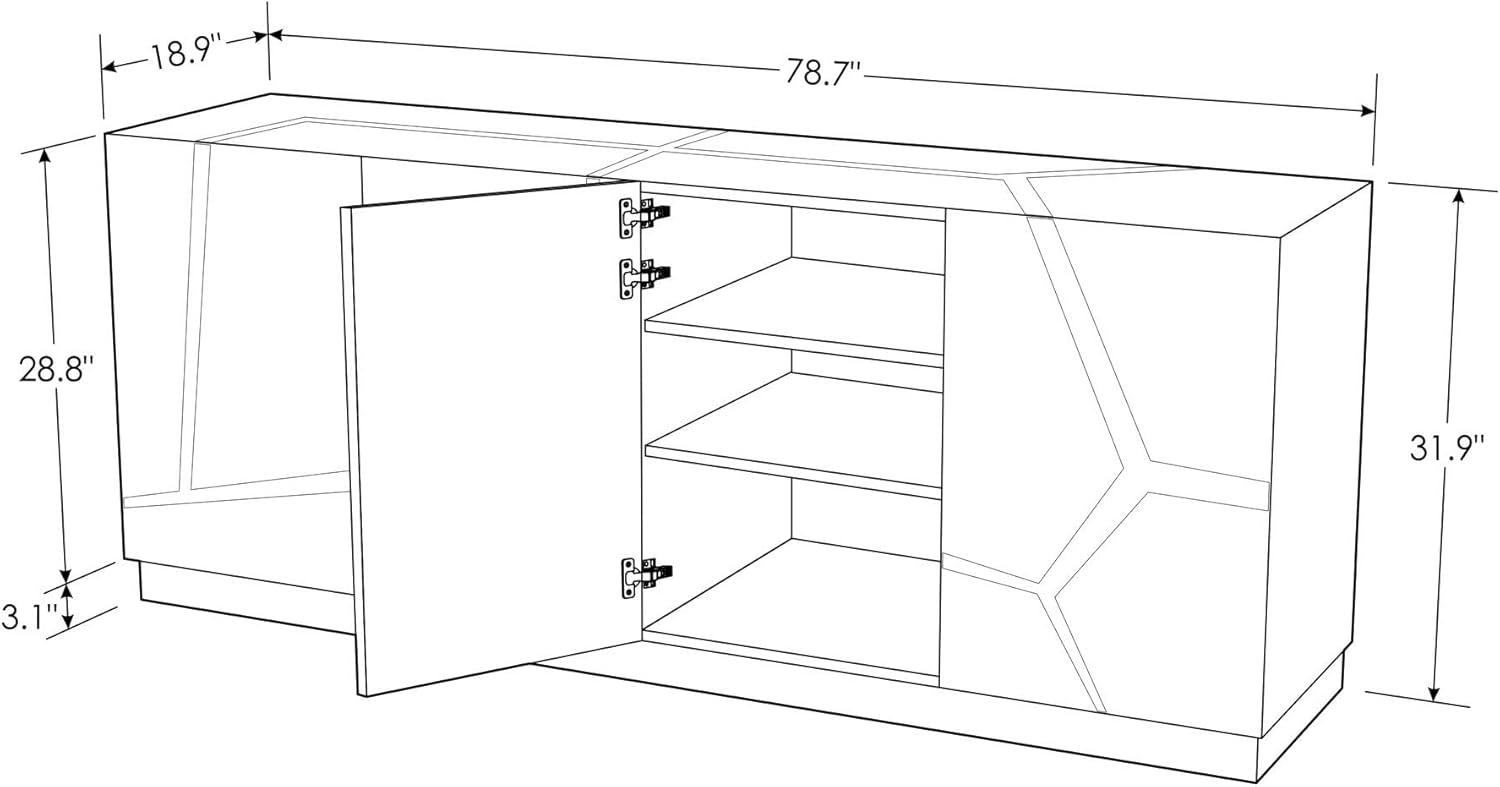 Staton 78.7" White Lacquer Buffet with Gold Accents