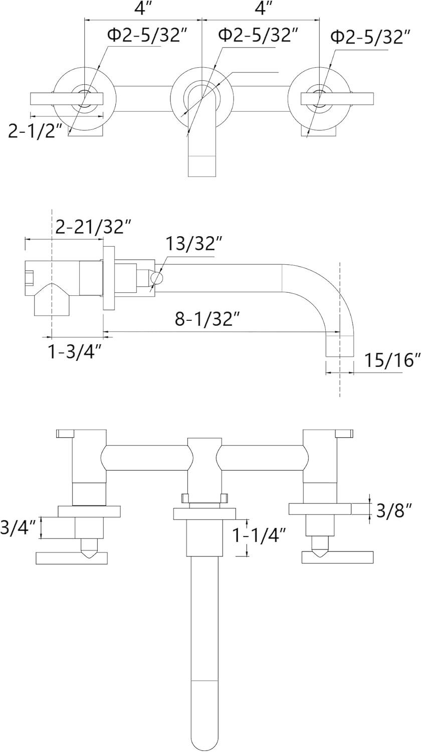 Wall Mount Vanity Faucet with 2 Handle, Bathroom Vanity Faucet with Brass Rough-in Valve