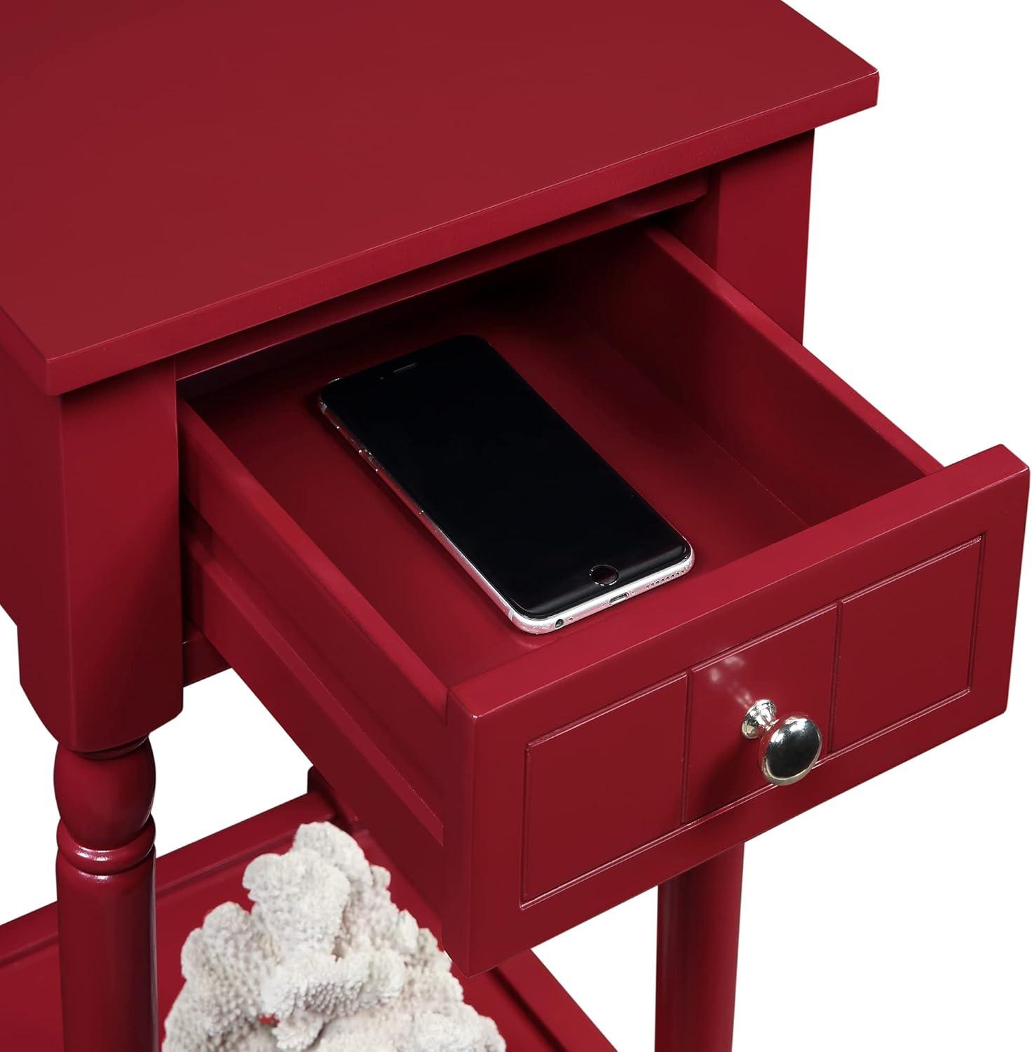 Convenience Concepts French Country Khloe 1 Drawer Accent Table with Shelf, Cranberry Red