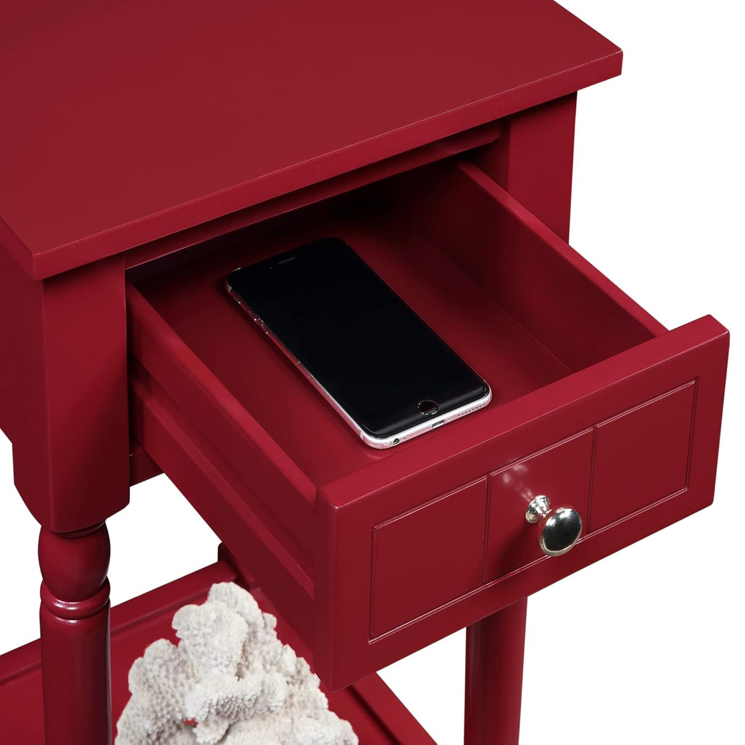 Convenience Concepts French Country Khloe 1 Drawer Accent Table with Shelf, Cranberry Red