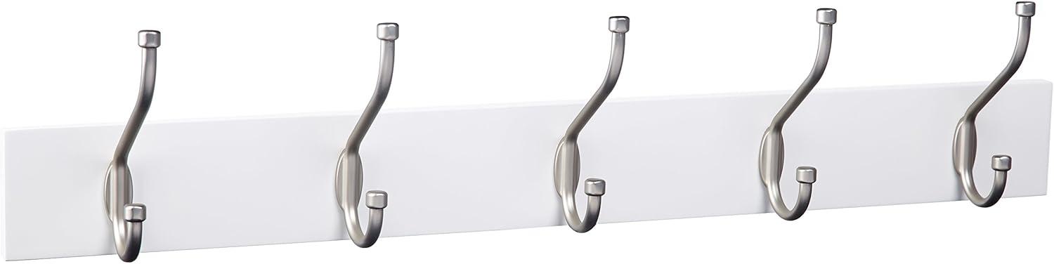 White Rectangular Wall-Mounted Coat Rack with 5 Hooks