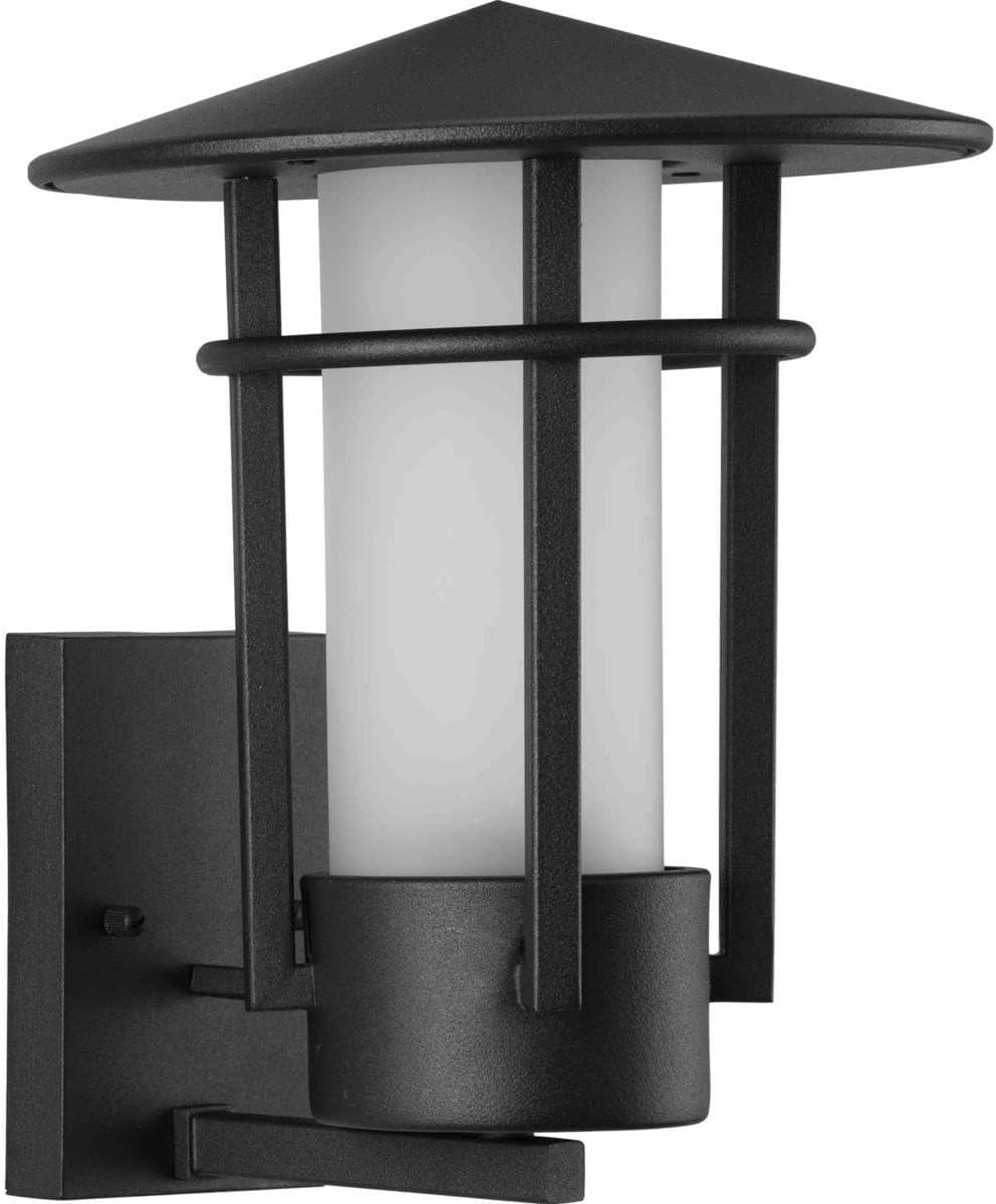 Progress Lighting Exton 1-Light Textured Black Outdoor Wall Lantern with Etched Glass Shade