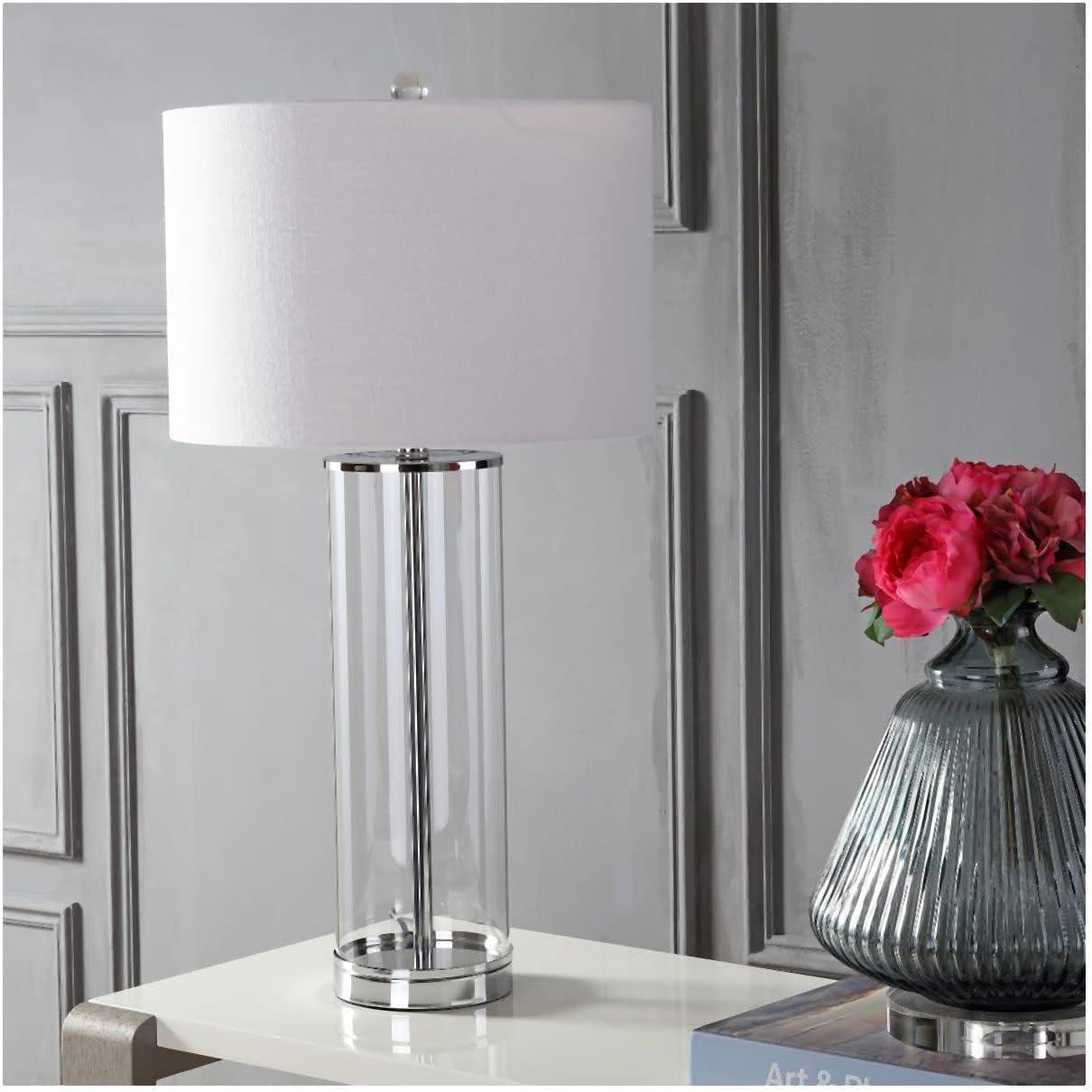 Harper 29" White Linen Shade Glass Table Lamp, Energy Efficient