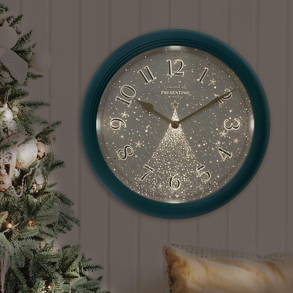 Presentime & Co. 12.6" Illuminated Farmhouse Wall Clock, Silent Battery Operated Night Light Wall Clock with Smart LED Sensor for Living Room, Bathroom, Kitchen, Home Office, Oil Rubbed Bronze Finish