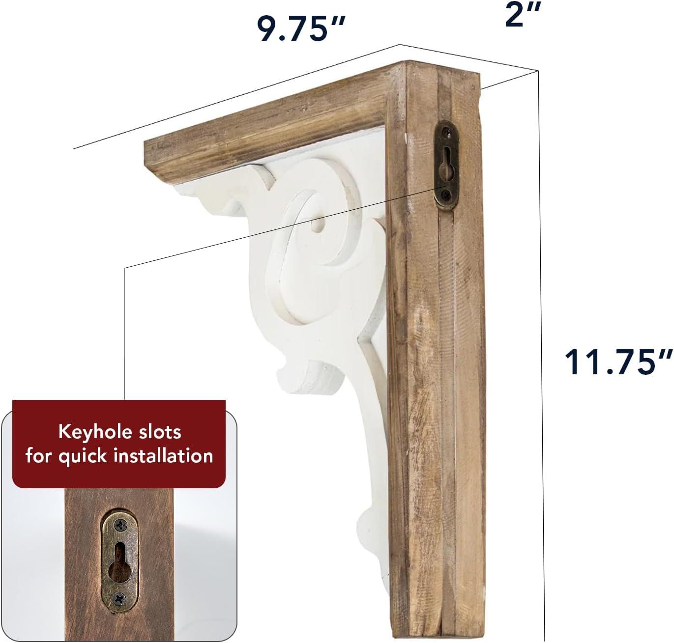 American Art Decor Set of 2 Corbel Shelf Brackets - Vintage Decorative Shelving & Storage - Rustic Farmhouse Decor for Living Room, Bedroom, Kitchen, Office & More (Brown & White, 12”x2 x7.75”)
