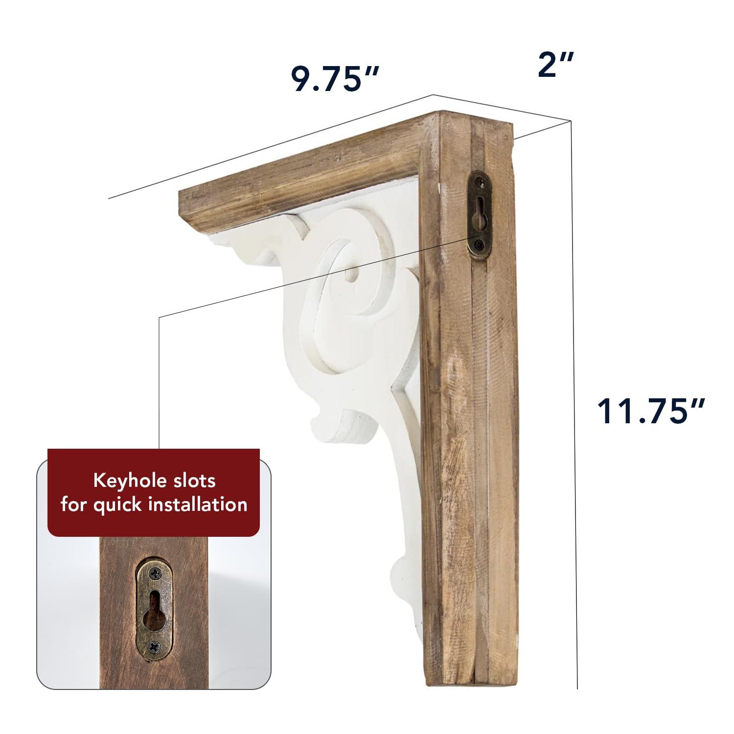American Art Decor Set of 2 Corbel Shelf Brackets - Vintage Decorative Shelving & Storage - Rustic Farmhouse Decor for Living Room, Bedroom, Kitchen, Office & More (Brown & White, 12”x2 x7.75”)