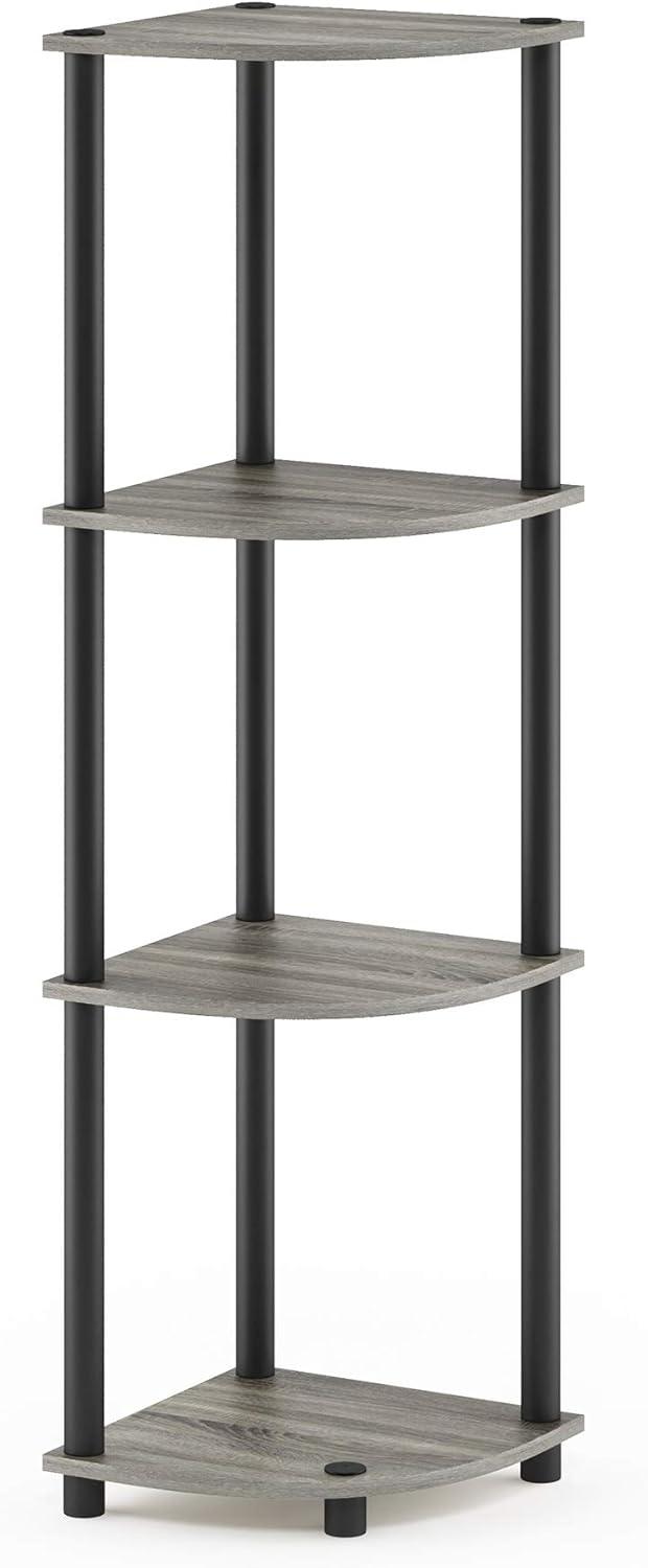 French Oak Gray and Black 4-Tier Corner Display Shelf