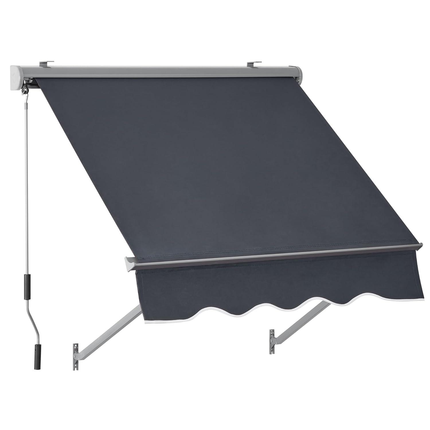 MCombo Polyester Cover Patio Window Awning, Manual Retractable Sunshade Canopy