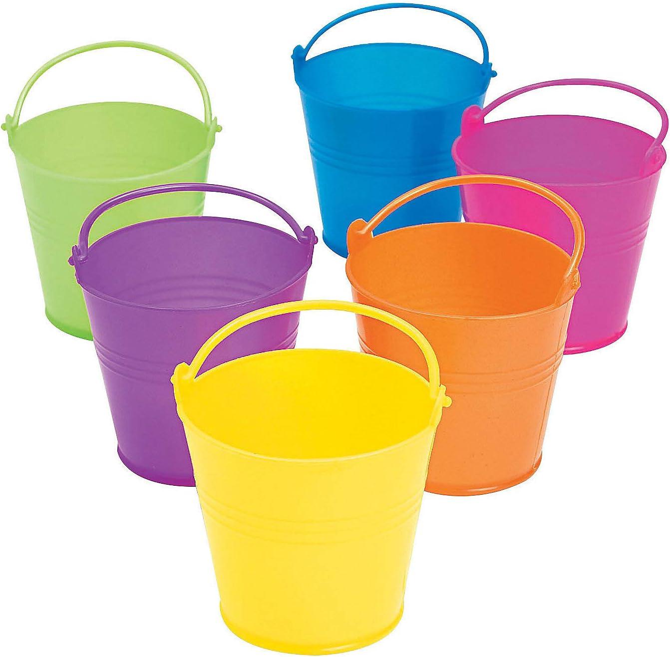 Mini Bright Plastic Pails - Party Supplies - 12 Pieces