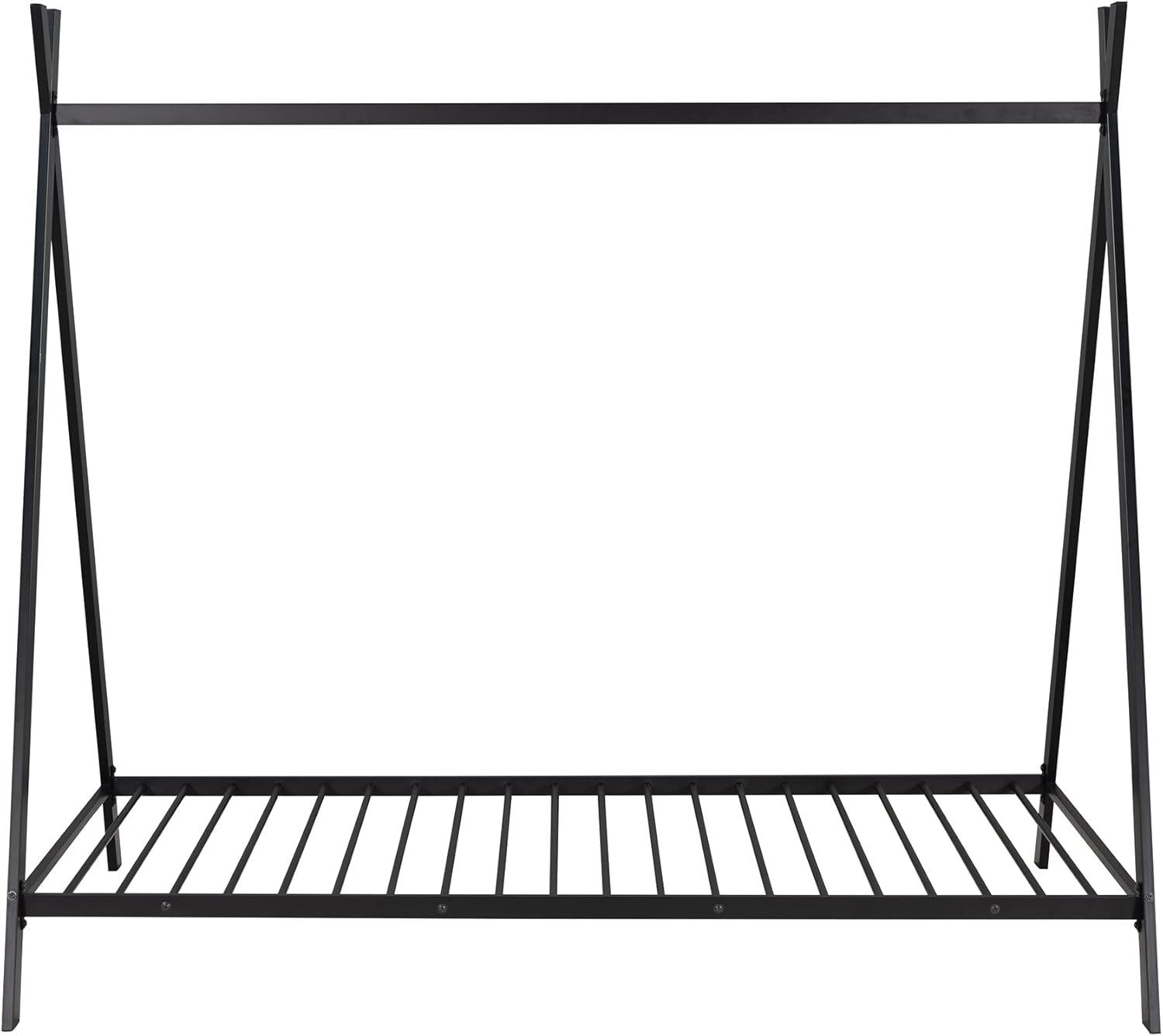 CITYLE Twin House Bed with Roof for Kids, Toddlers, Teens, Metal House Bed Frame with 20 Slats, Kids Twin Bed, No Box Spring Needed, Black