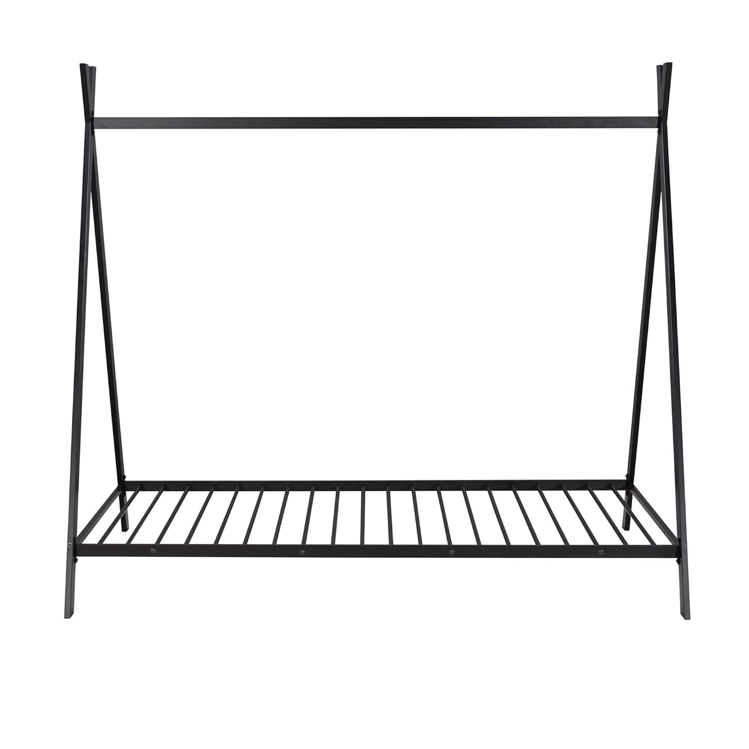 CITYLE Twin House Bed with Roof for Kids, Toddlers, Teens, Metal House Bed Frame with 20 Slats, Kids Twin Bed, No Box Spring Needed, Black