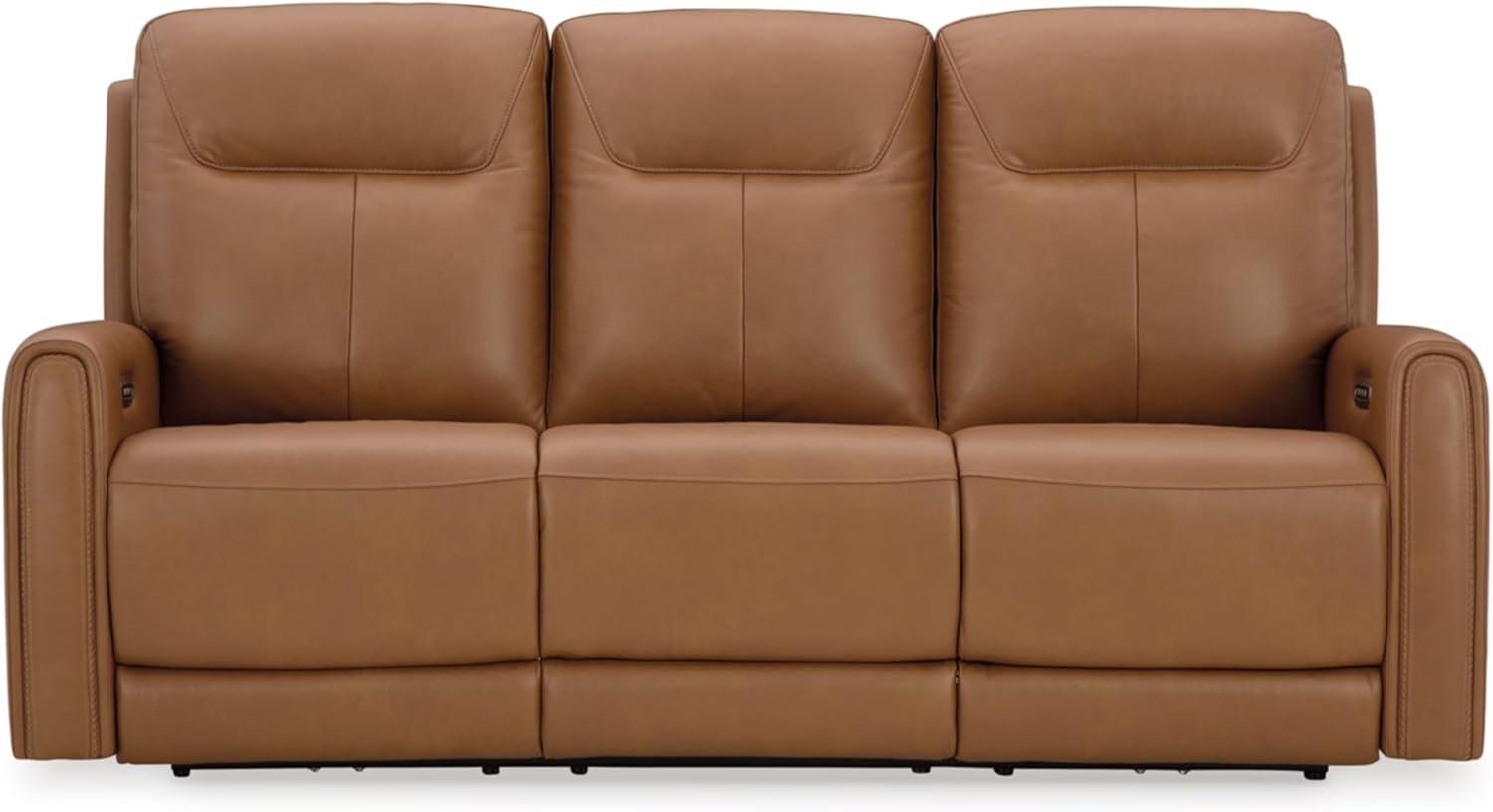 Brown Faux Leather Power Reclining Sofa with Adjustable Headrest