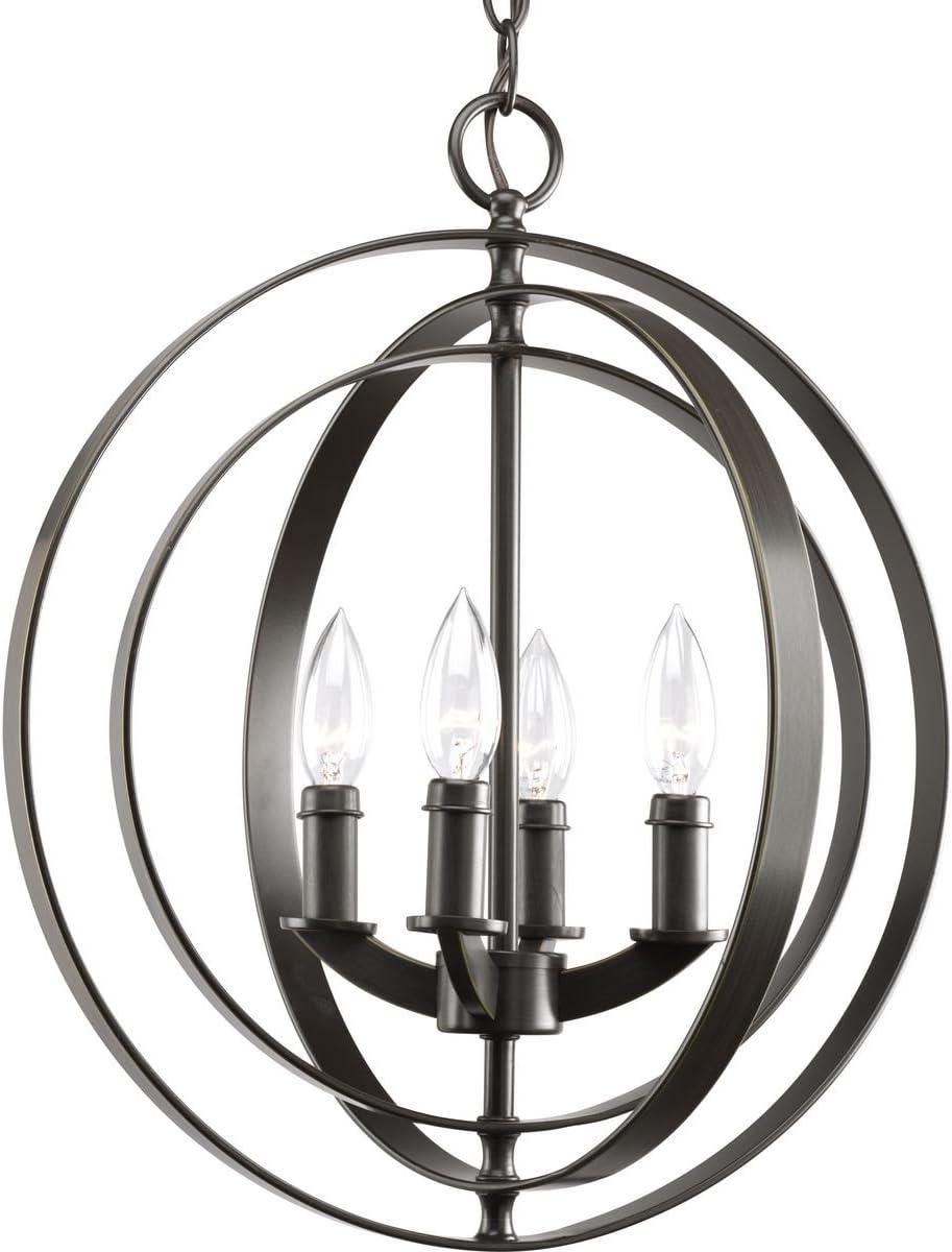 Progress Lighting Equinox 4-Light Foyer Pendant, Steel, Antique Bronze, No Shade