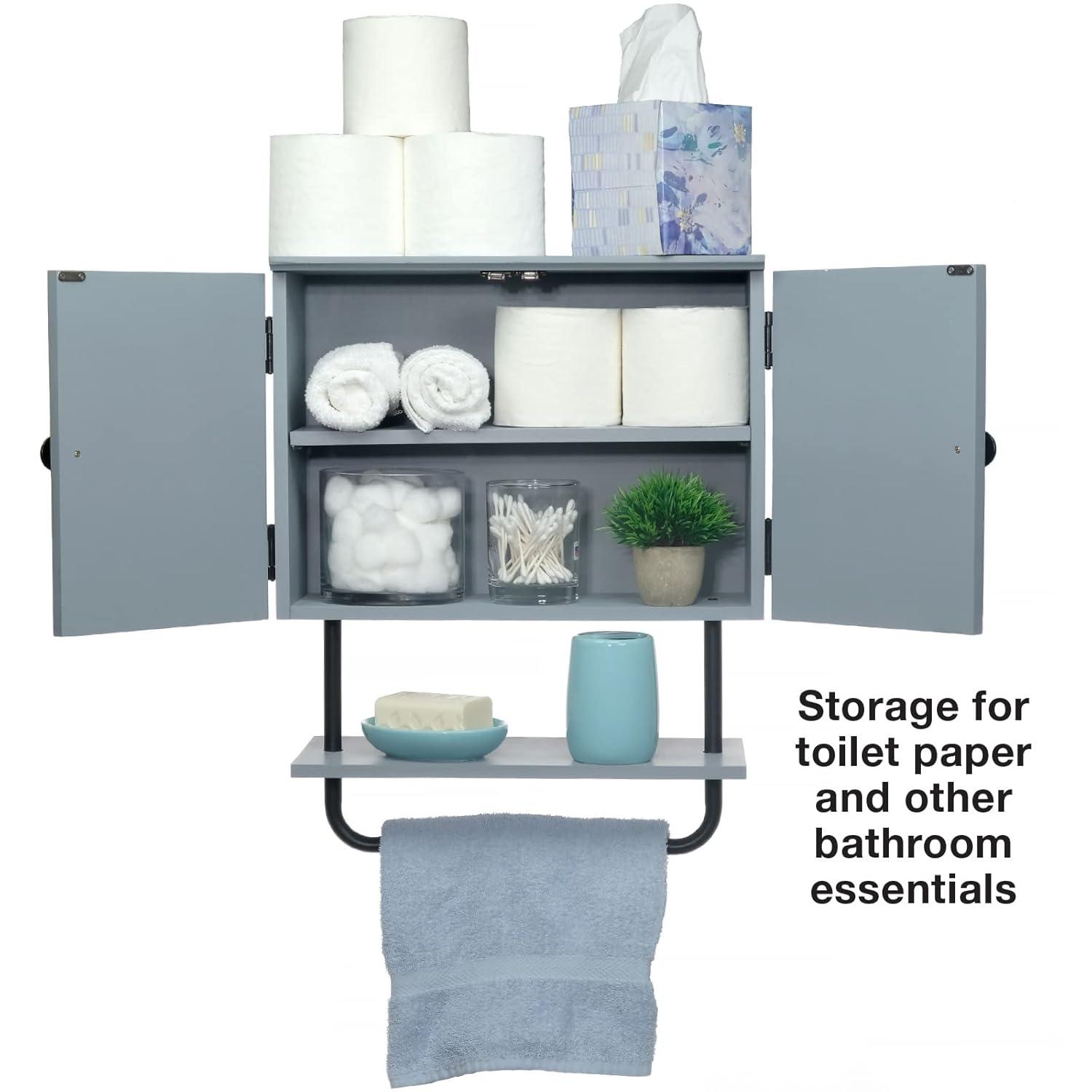 Excello Global Products Barndoor Bathroom Wall Cabinet, Space Saver Storage Cabinet Kitchen Medicine Cabinet with Adjustable Shelf and Towel Bar, Rustic Gray - EGP-HD-0355A