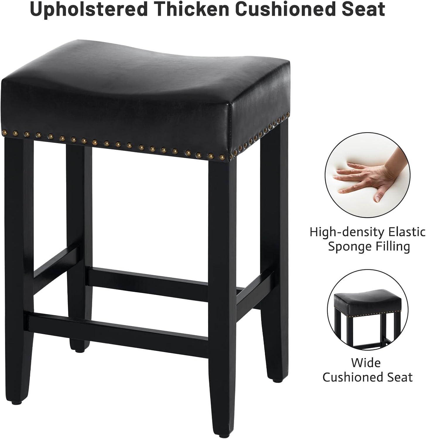 Furniliving 26" Backless Counter Stool Set of 4, Counter Height Bar Stools PU Saddle Stool, Black