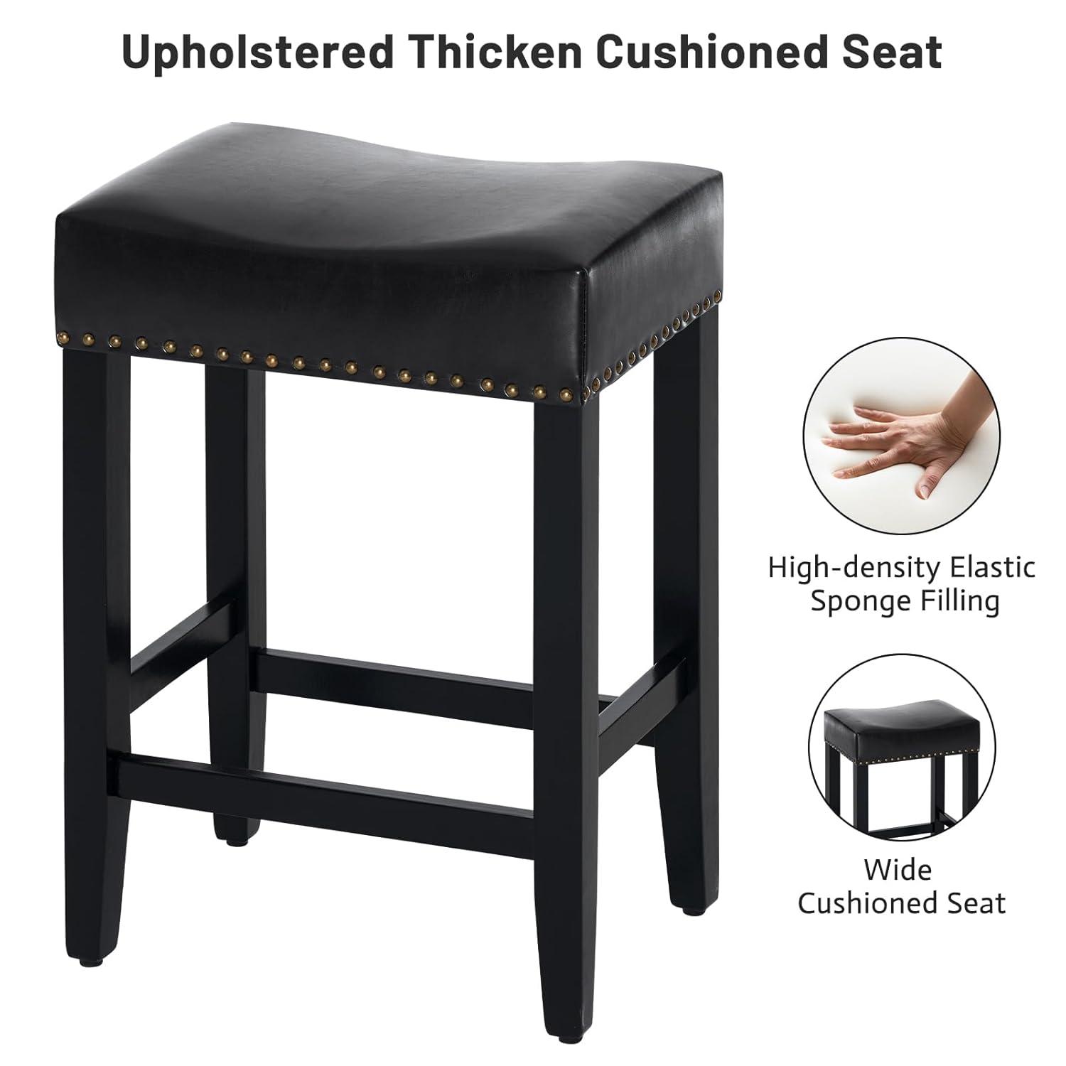 Furniliving 26" Counter Height Bar Stools, Linen Backless Saddle Seat Barstools, Set of 4,Beige