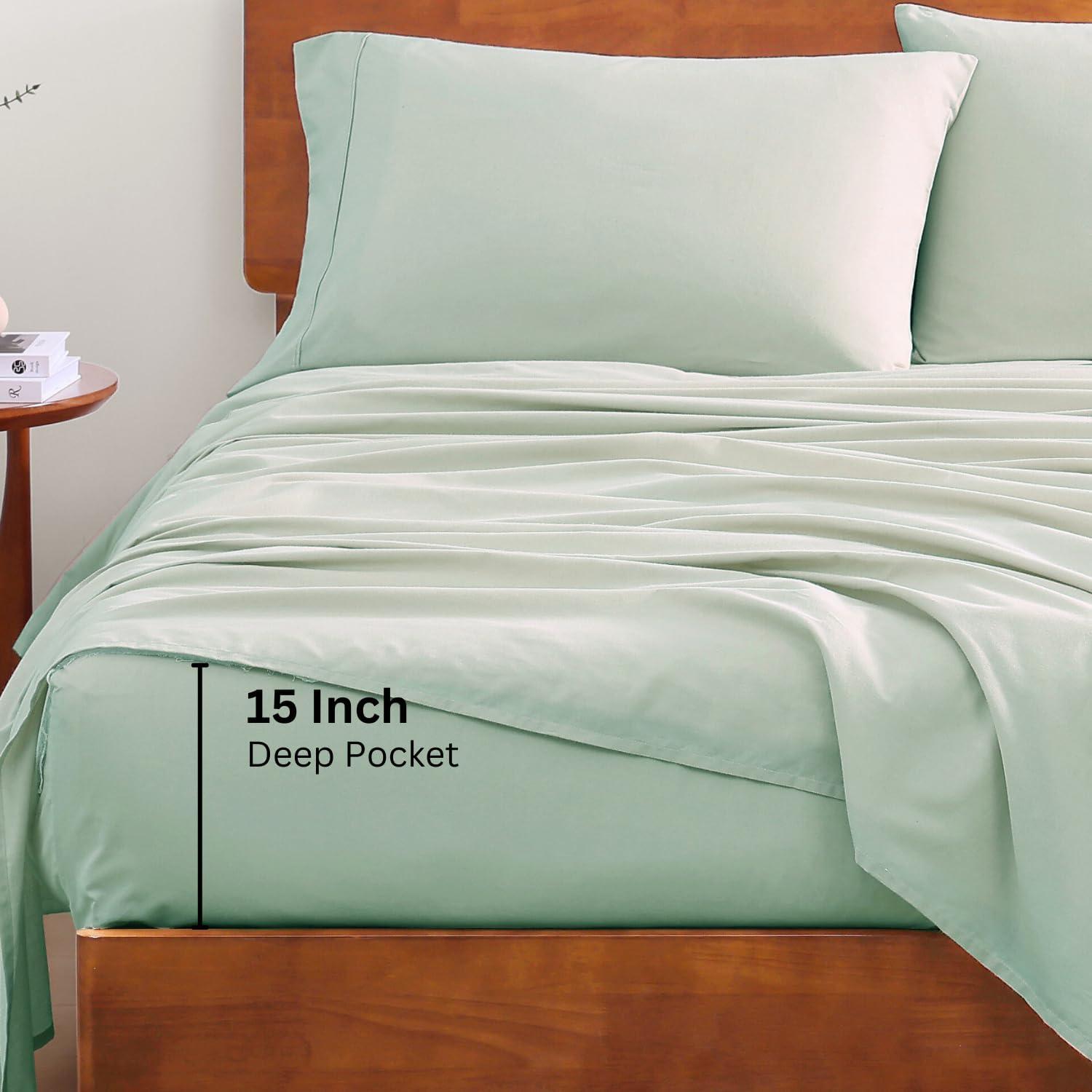 LANE LINEN 100% Organic Cotton Cool Blue Full Sheets Set 4-Piece Pure Long Staple Percale Weave Bedding for Bed Breathable Fits Mattress Upto 15" Deep