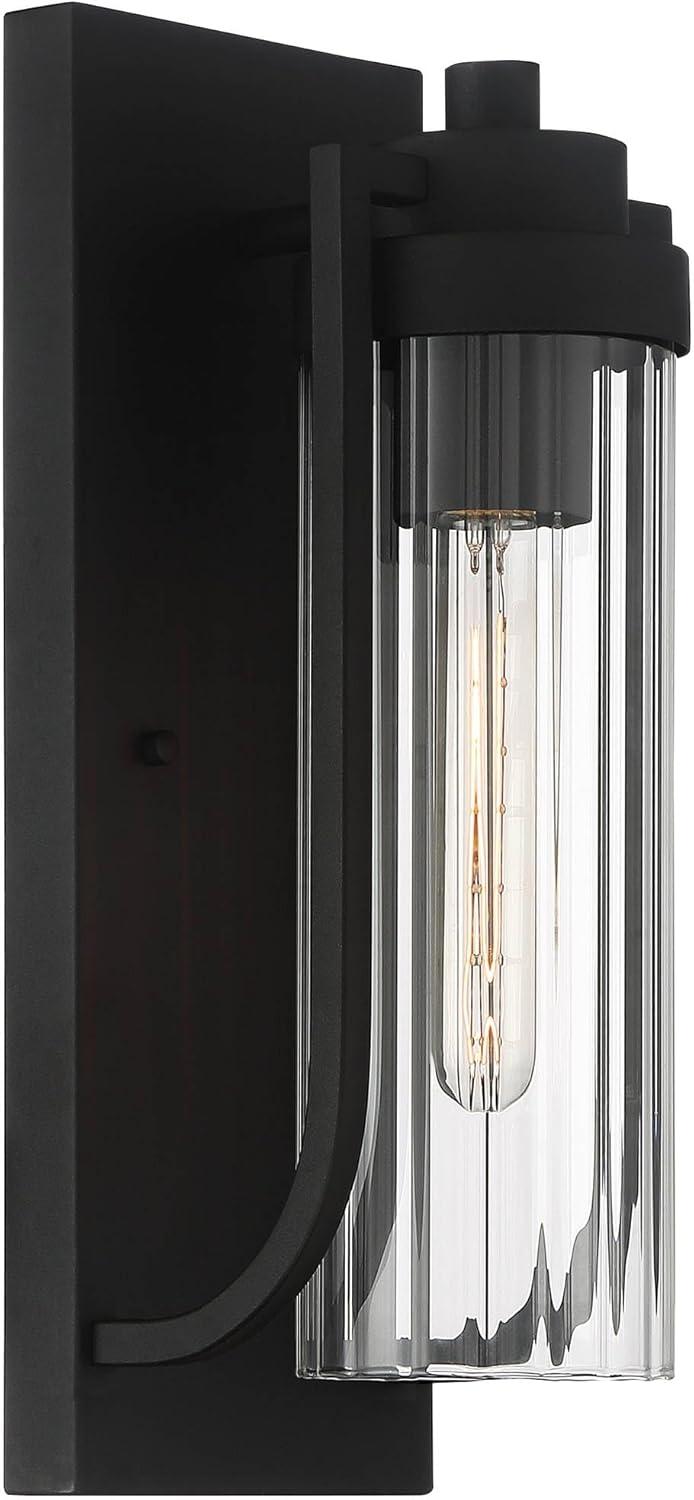 Possini Euro Design Bogota Modern Outdoor Wall Light Fixtures Set of 2 Textured Black 15 1/2" Clear Ribbed Glass for Post Exterior Barn