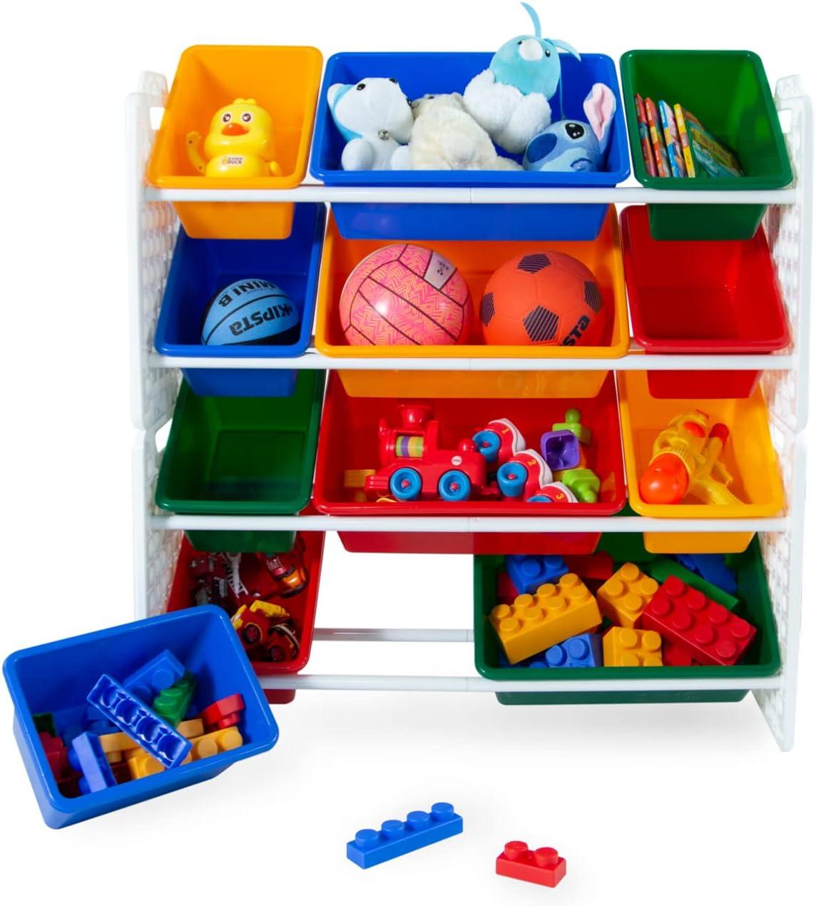 UNiPLAY Toy Organizer With Removable Storage Bins, Multi-Bin Organizer for Books, Building Blocks, School Materials, Toys with Baseplate Board Frame