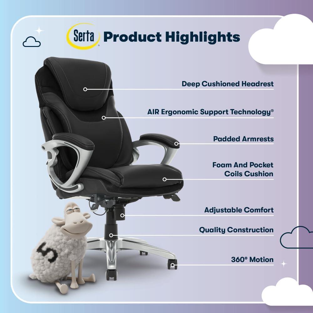 Serta Bryce Executive Office Chair with Patented AIR Lumbar Technology and Layered Body Pillows