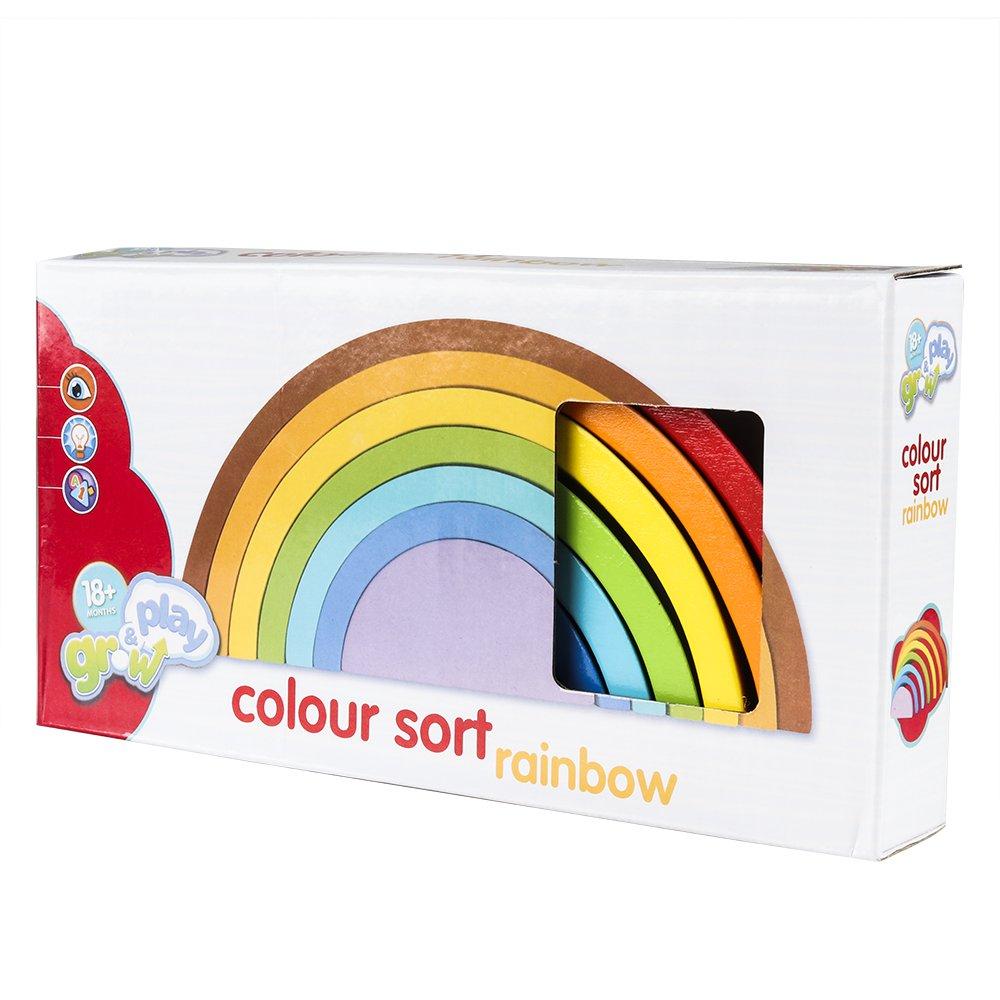 Coogam Wooden Rainbow Stacker Nesting Puzzle Blocks - Tunnel Stacking Game Building Creative Color Shape Matching Jigsaw Learning Toy Set Board Early Development Gift for Kids Boy Girl