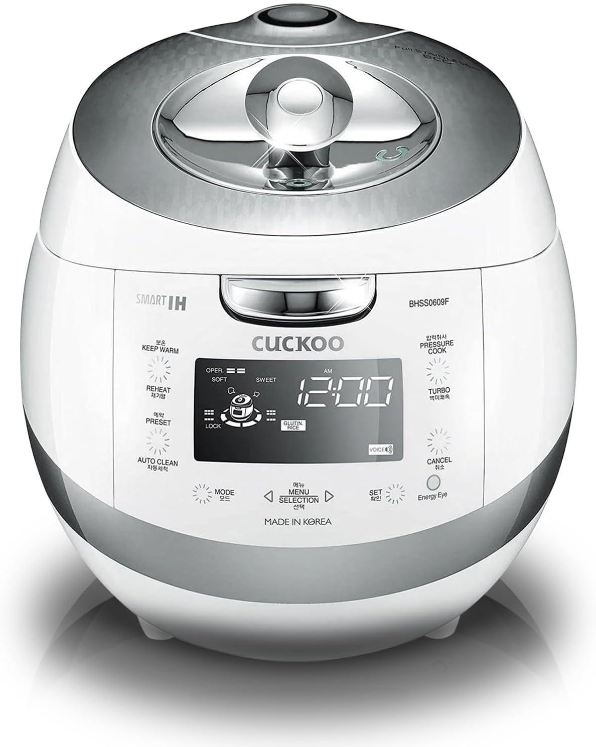 Cuckoo Electronics CUCKOO  6-Cup  Induction Heating Pressure Rice Cooker with Nonstick Inner Pot, 16 Menu Modes, Fuzzy Logic Tech, 3 Voice Guide, Auto Clean (White) CRP-BHSS0609F