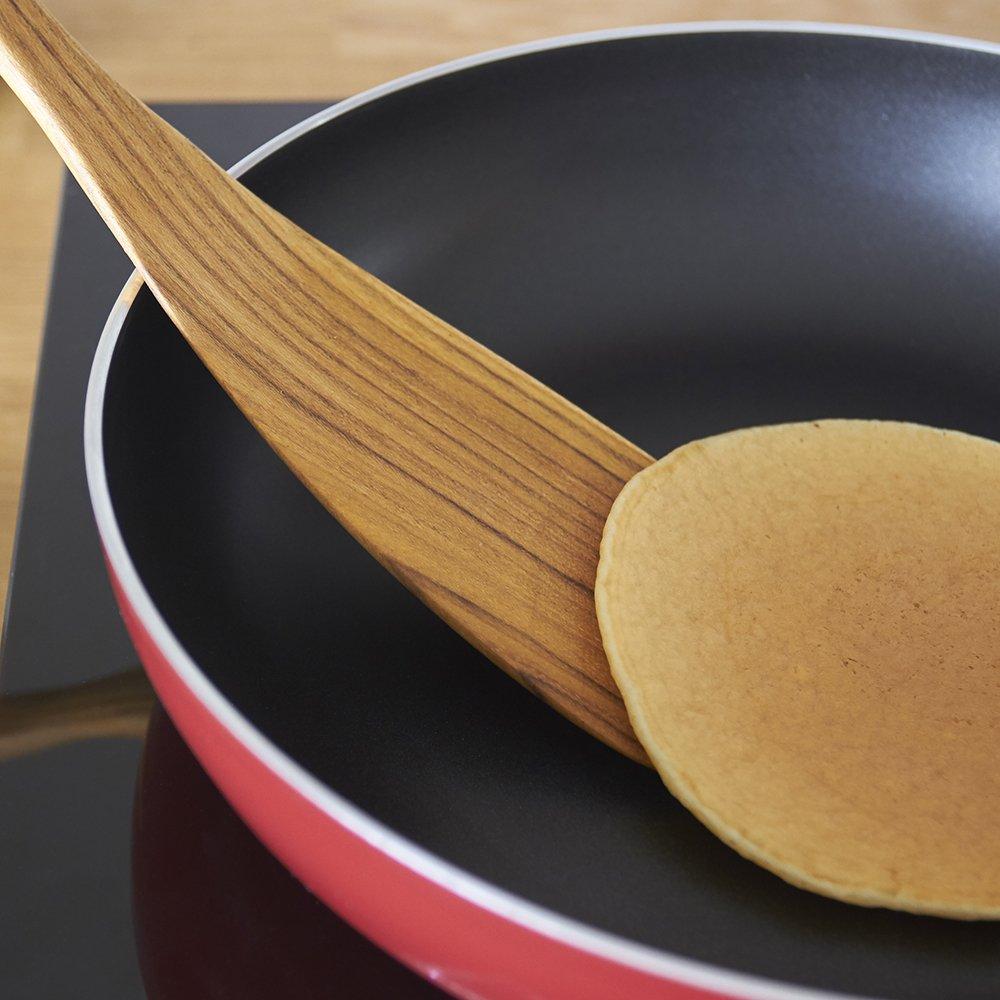 FAAY 12.5 Inch Wood Utensil Set (2 PCS), Teak Wooden Right Hand Spatula & Flat Spoon, 100% Natural from High Moist Resistance Teak Wood, Healthy Wooden Spoon Spatula for Non Stick Cookware