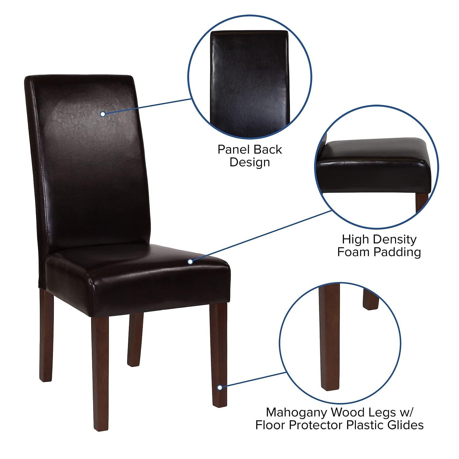 Flash Furniture Set of 2 Greenwich Series Brown LeatherSoft Upholstered Panel Back Mid-Century Parsons Dining Chairs