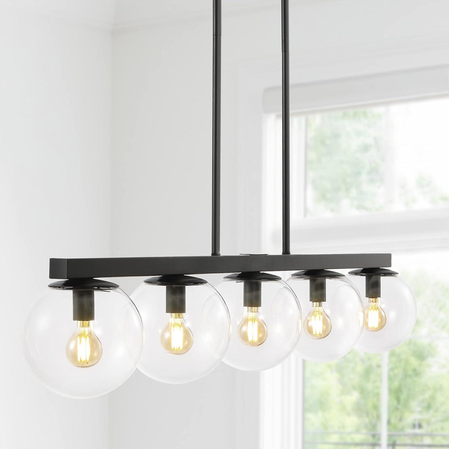 Luca Parisian 45.5" 5-Light Modern Glam Iron Globe Linear LED Pendant, Black/Clear