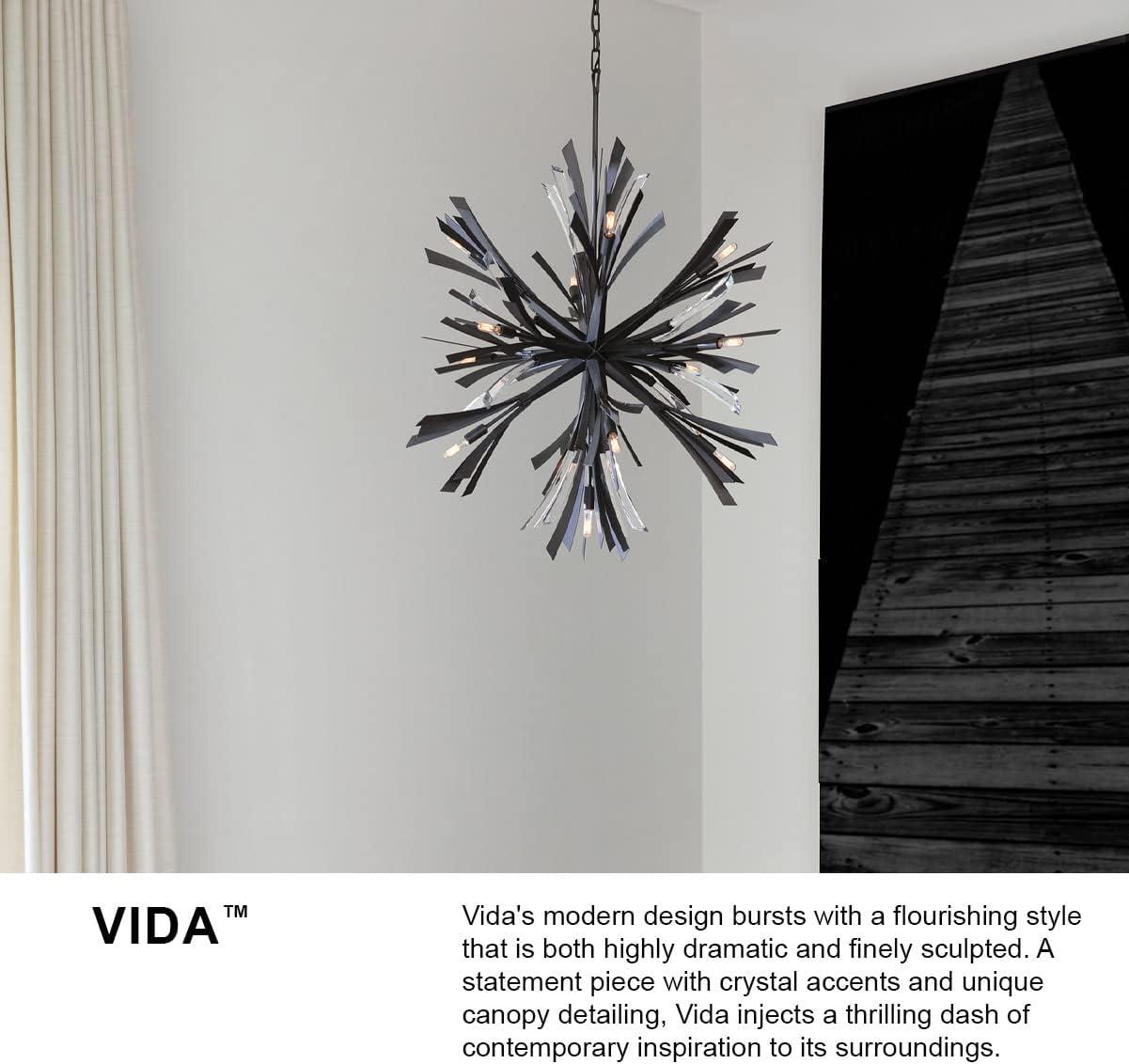Vida 36" Thirteen-Light Modern Horizontal Hanging Chandelier w/ Crystal Accents