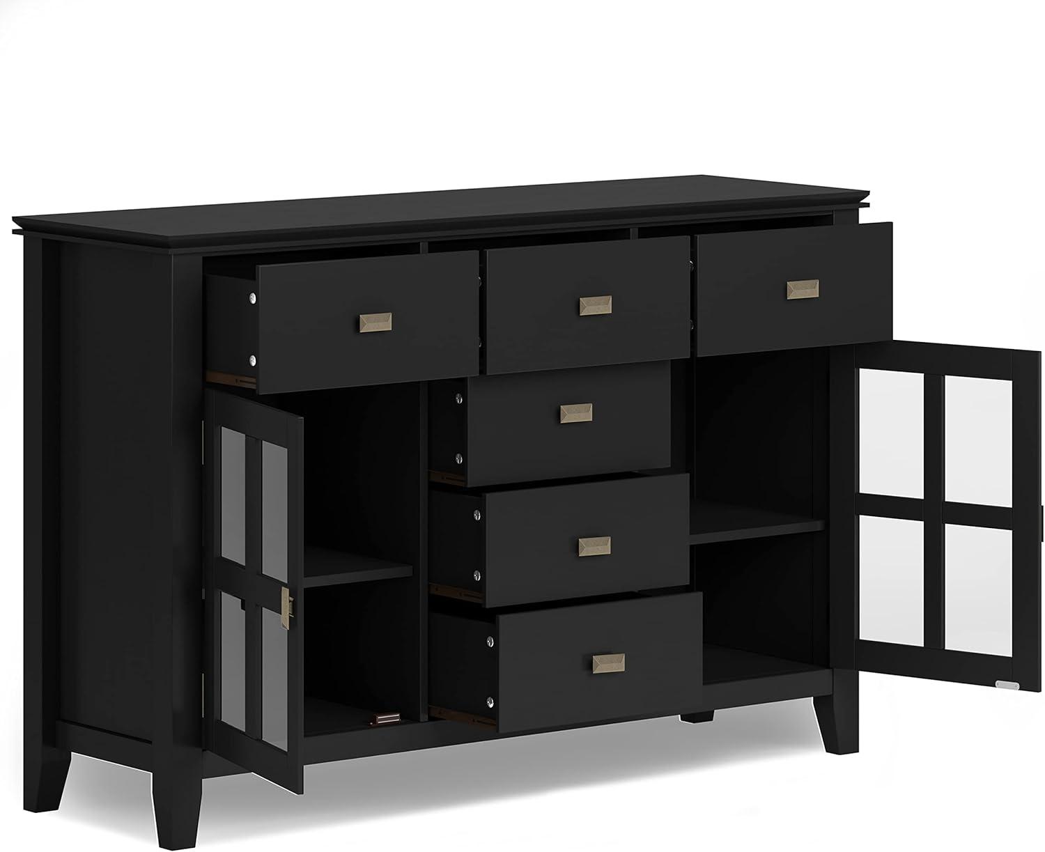 Artisan SOLID WOOD 54 inch Wide Contemporary Sideboard Buffet Credenza in Black