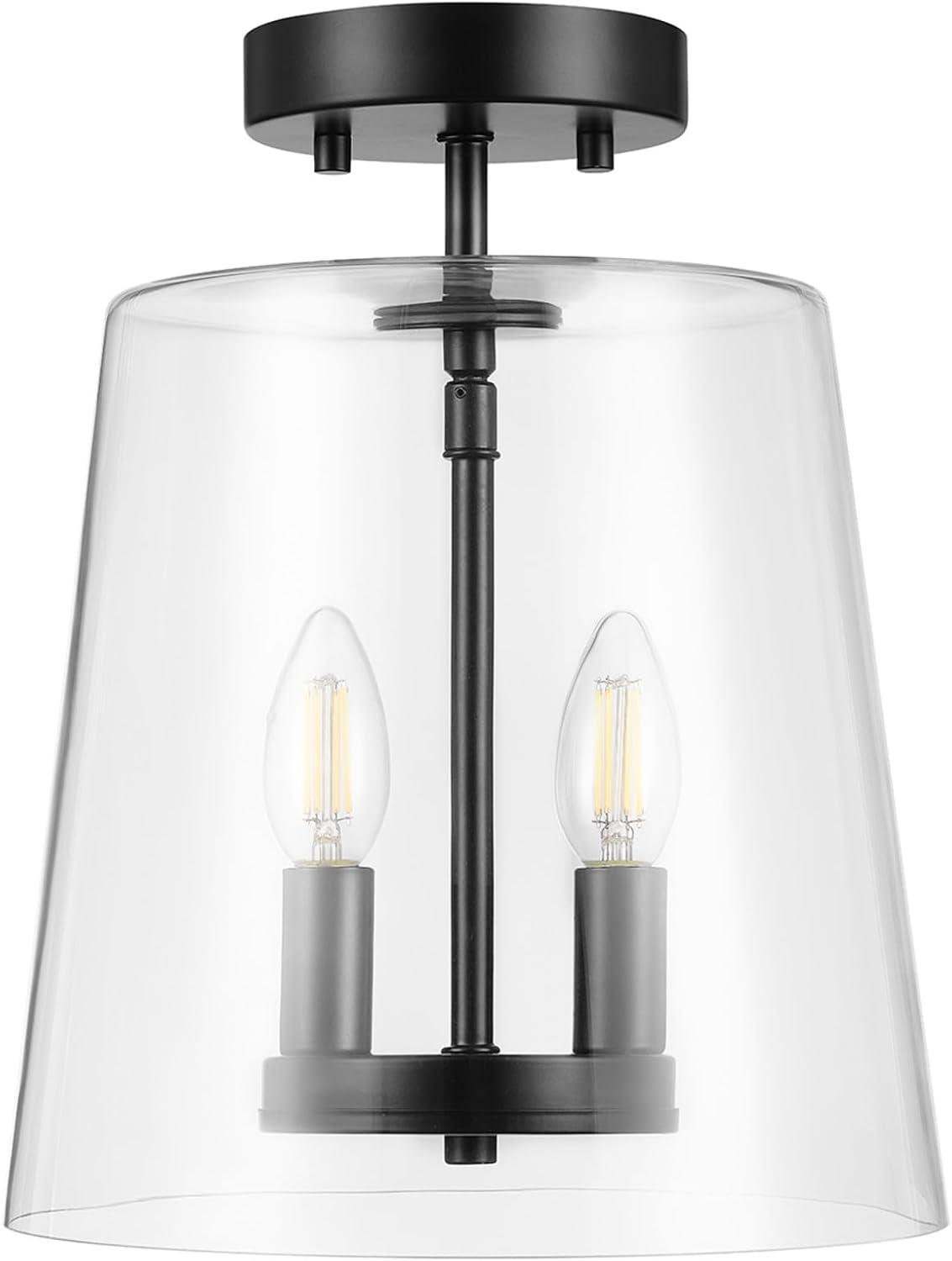 GLOBE Electric 66000083 2-Light Semi-Flush Mount Ceiling Light, Matte Black, Glass Shade, E12 Base Sockets, Ceiling Light Fixture, Home Improvement, Bedroom Lights for Ceiling, Dining Light Fixture