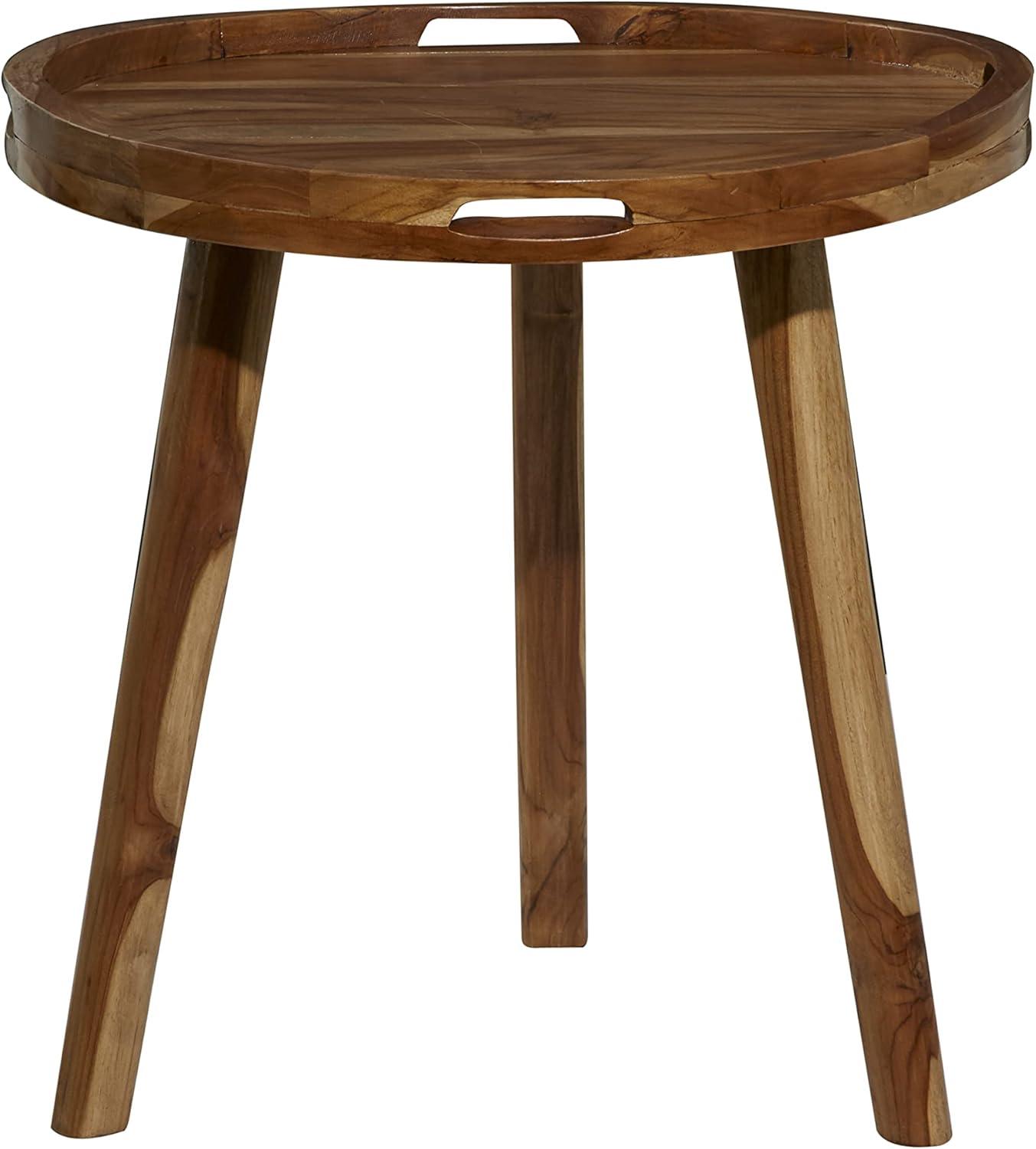 Contemporary Teak Wood Tray Accent Table Brown - Olivia & May: Round, No Assembly, Splayed Legs