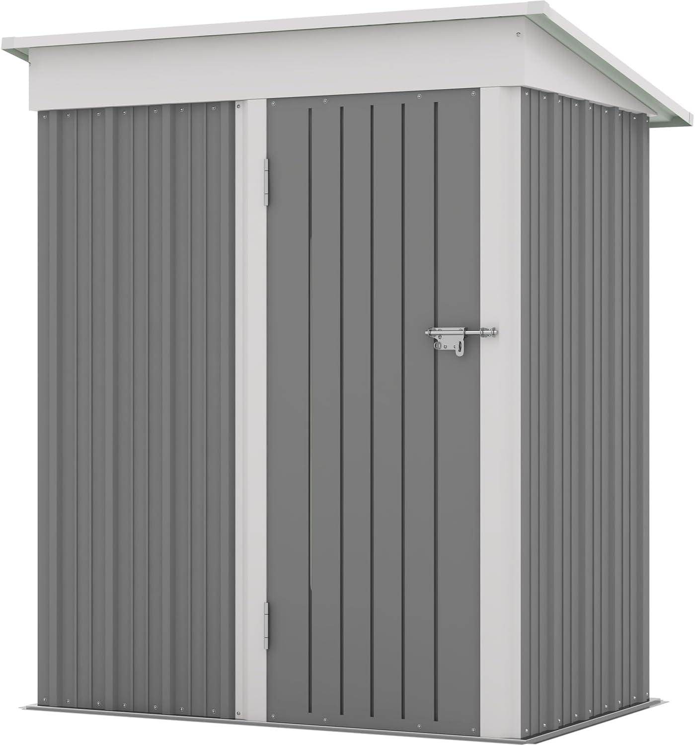 Gray and White Metal Outdoor Storage Shed with Lockable Door