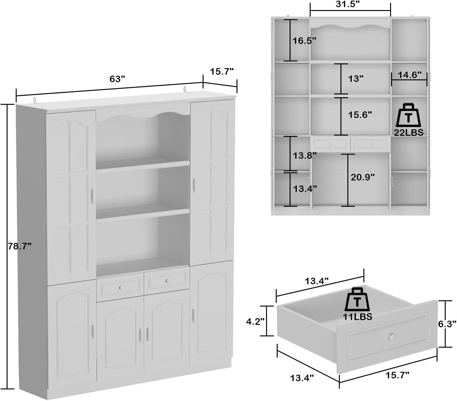 FUFU&GAGA White Tall Wood Bookshelf with Glass Doors Adjustable Shelves