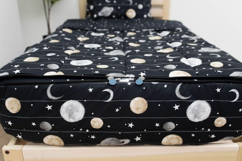Beddy's Space Theme Durable Zipper Bedding for Kids, Bed in a Bag, Black Sheets and Universe Galaxy Comforter with Stars & Solar System, Includes Pillowcase and Sham, Easy to Make and Wash