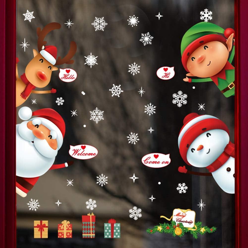 Christmas Windows Static Stickers Clings Santa Claus Snowman Deer Snowflake Removable Vinyl Christmas Tree Diy Wall Window Door Mural Decal Sticker Fo