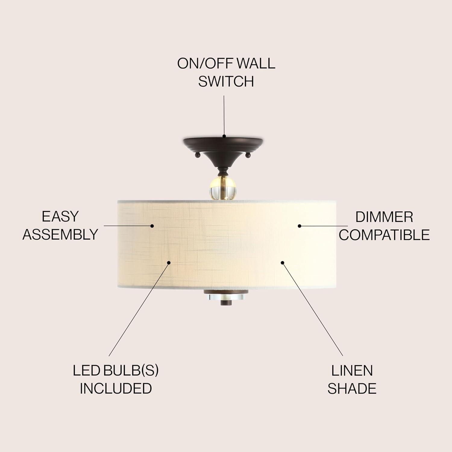 JONATHAN Y JYL9033A Marc 15" Metal/Crystal LED Semi-Flush Mount Contemporary,Traditional,Transitional Dimmable, 2700K Cozy Warm Light, for Kitchen,Hallway,Bathroom,Stairwell, OilRubbedBronze/White