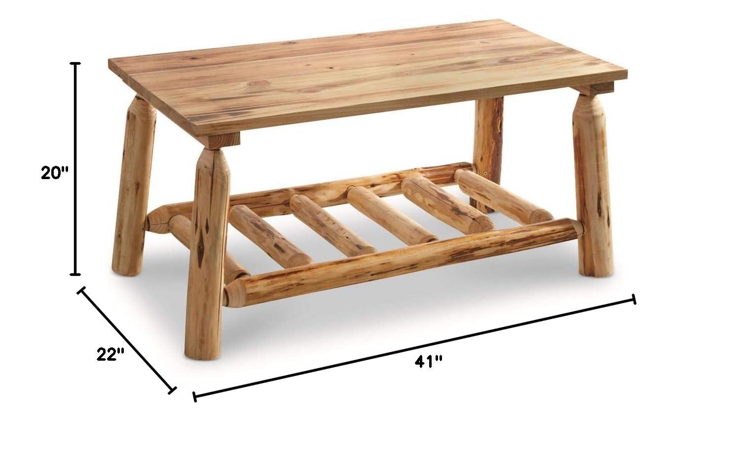 Rustic Pine Wood Rectangular Coffee Table with Storage