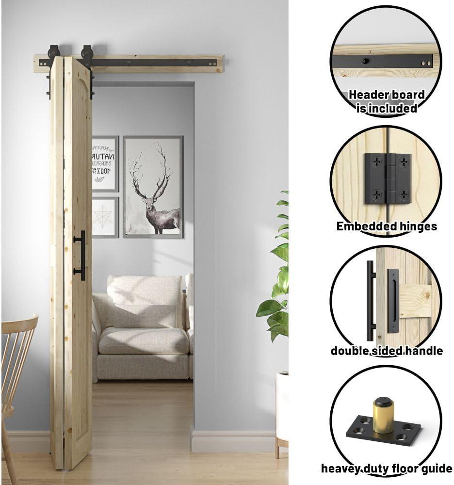 84'' Assembled Solid Wood Bi-Fold Barn Doors with Installation Hardware Kit