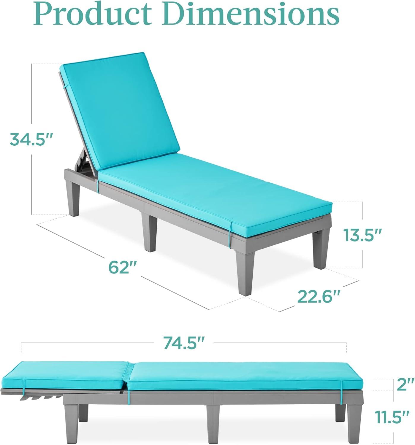 Gray and Teal Resin Outdoor Chaise Lounger with Cushions