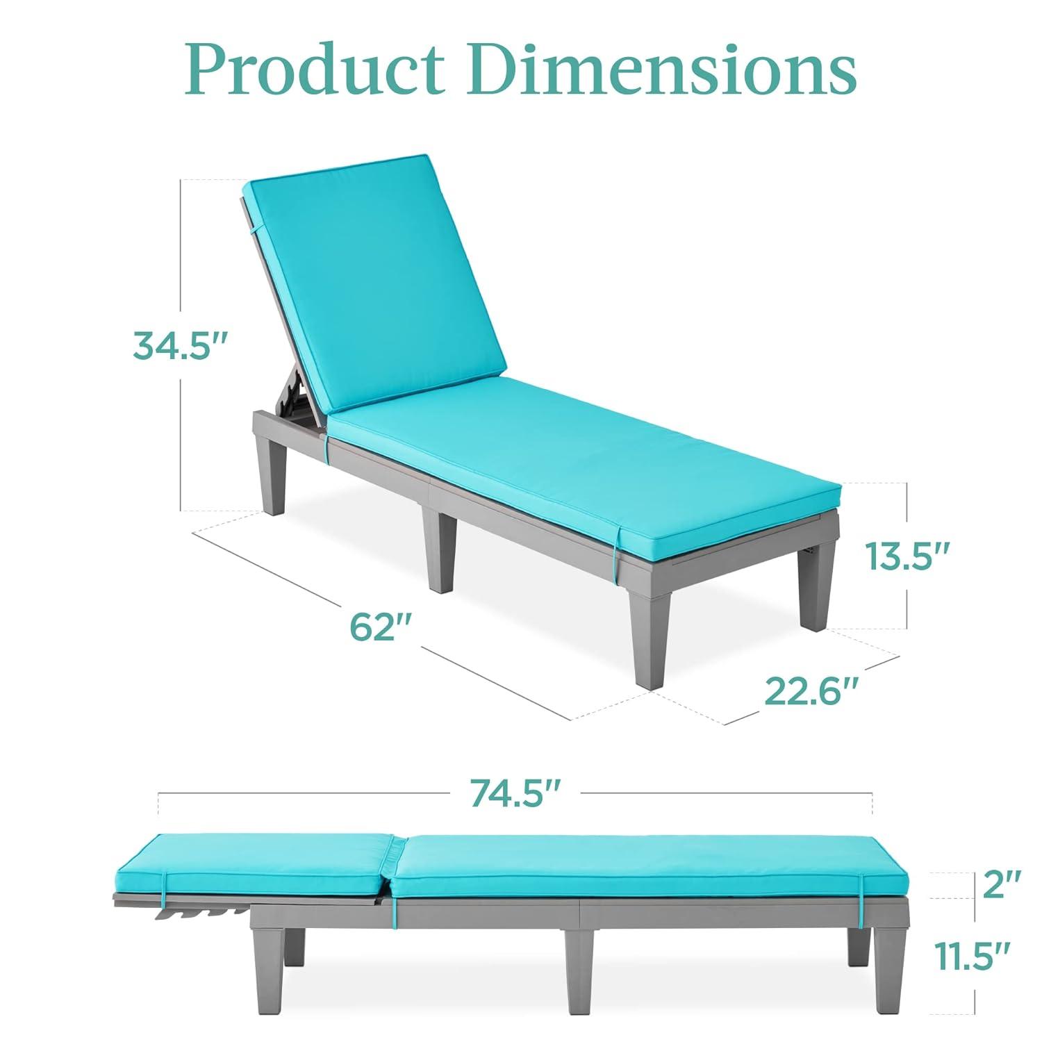 Best Choice Products Outdoor Lounge Chair, Resin Patio Chaise Lounger w/ Seat Cushion, 5 Positions - Gray/Teal