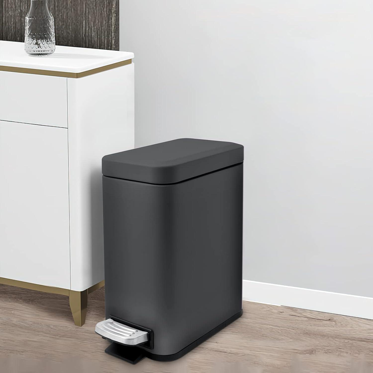 Black Stainless Steel Rectangular Pedal Trash Can for Kids